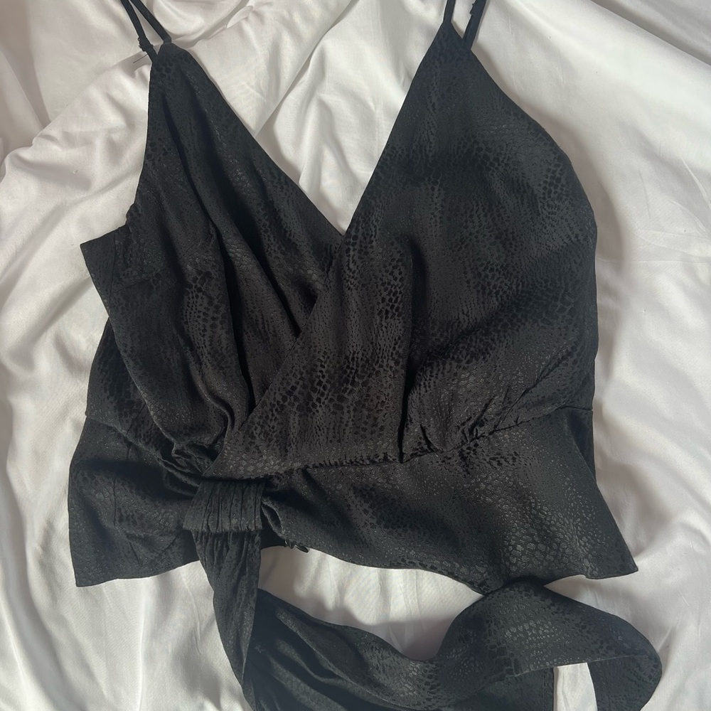 Astr Black Textured Wrap Top